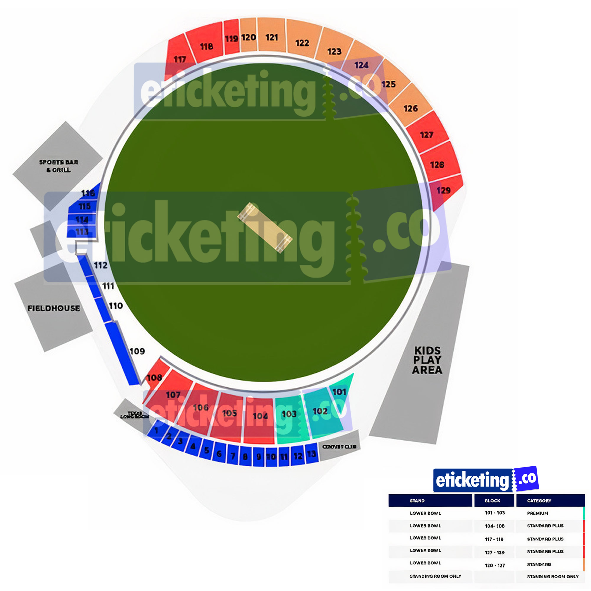 Grand Prairie Cricket Stadium seating plan